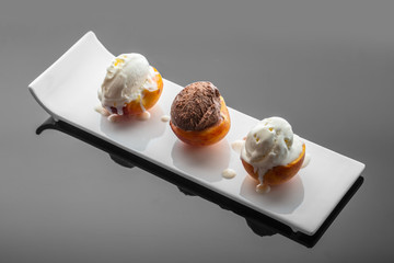 Dessert ice cream on peach