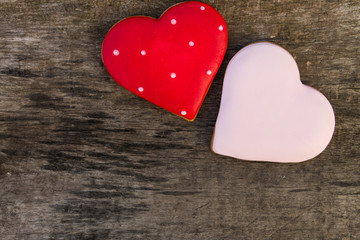 Fototapeta premium Heart shaped cookies for valentine day on rustic wooden table