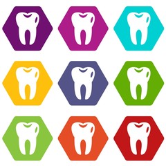 Tooth icon set color hexahedron