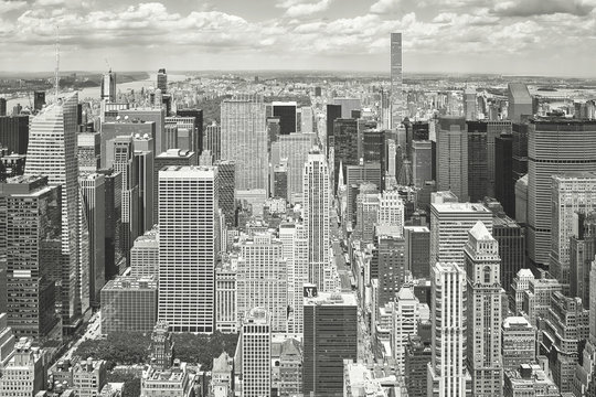 Fototapeta Black and white aerial view of New York City Manhattan skyline, USA.