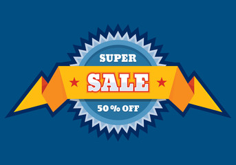 Super sale 50% off - creative vector illustration. Abstract concept promotion discount badge. Design element. 