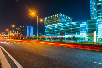 Fototapeta premium light trails in the downtown district, china..