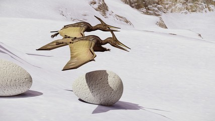 Egg and pterodactyl 3d rendering © satori