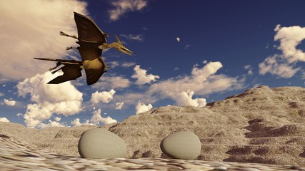Egg and pterodactyl 3d rendering © satori