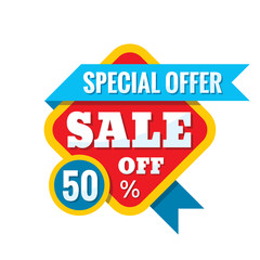 Sale 50% off - vector concept illustration in flat style. Abstract advertising promotion banners on white background. Creative discount badge. Special offer stickers. Design elements.  