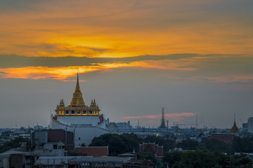 The Golden Mountain of Thailand(Wat Sraket, Bangkok) at twilight