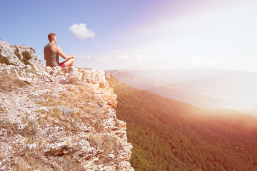 Naklejka premium Morning, fitness and a healthy lifestyle. Relax and pose the lotus. 