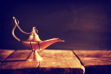 Image of magical aladdin lamp. Lamp of wishes.