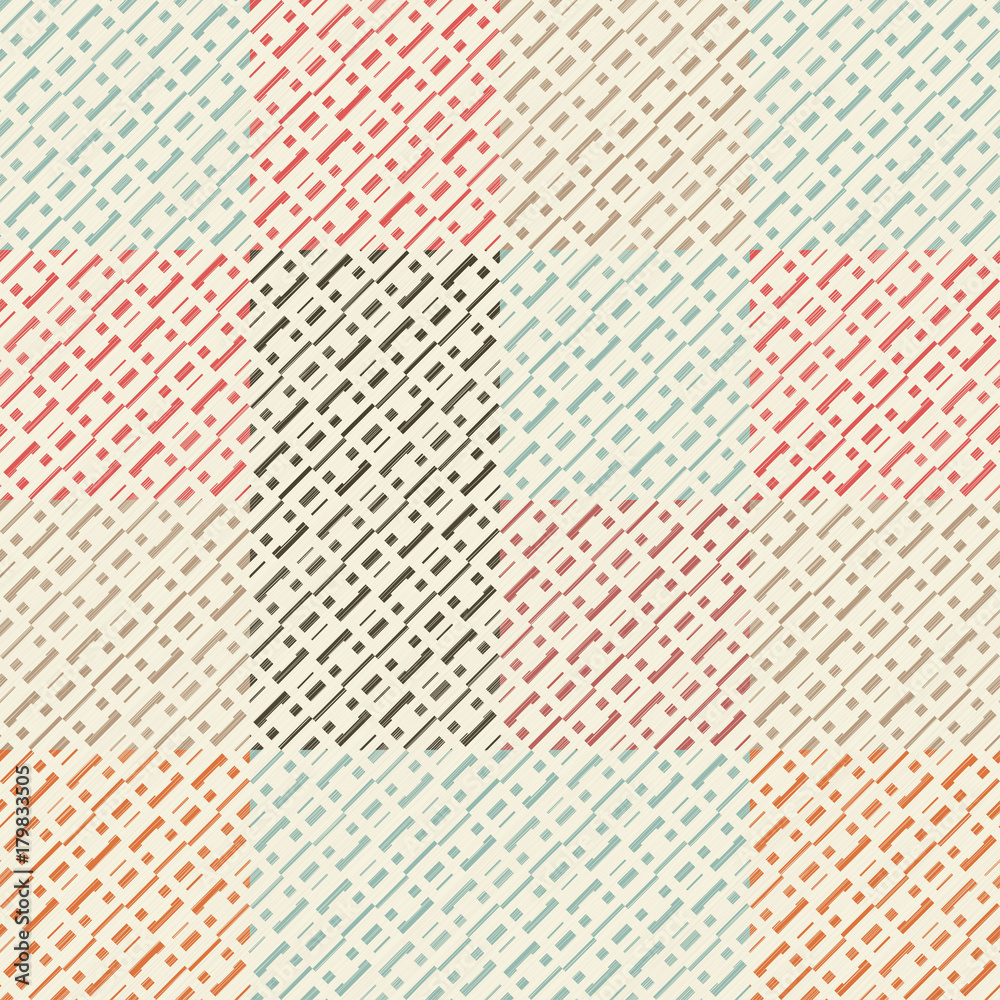 Poster Outline seamless pattern with geometric figures. Repeated diamond ornamental abstract background. Ethnic and tribal motif. Grid digital paper, textile print, page fill. Vector art