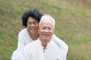 Senior Asian couple outdoor portrait.