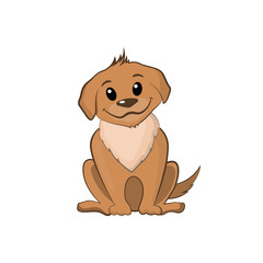 Obraz premium Brown puppy in cartoon style. Cute dog symbol 2018 New Year. Happy doggy on white background