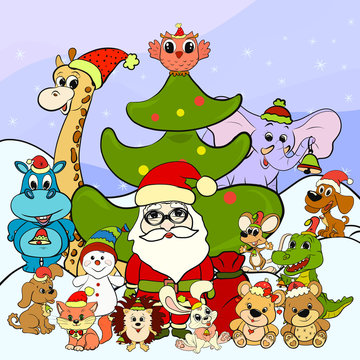 Animals and Santa Claus on Christmas Day