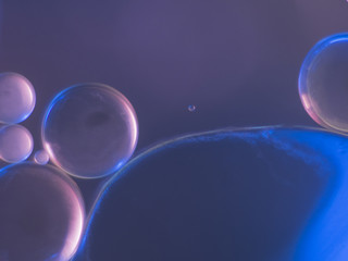 Drops of oil floating in water.