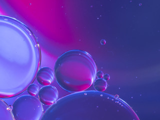 Drops of oil floating in water.