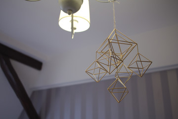 Modern chandelier, interior light close up photo 