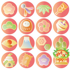 和風柄 淡い 正月 素材 丸