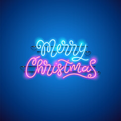 Merry Christmas Blue Pink Neon Sign