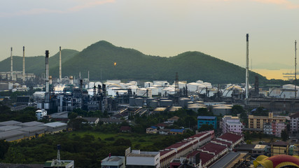 Oil Refinery (petrochemical industry) at dusk.