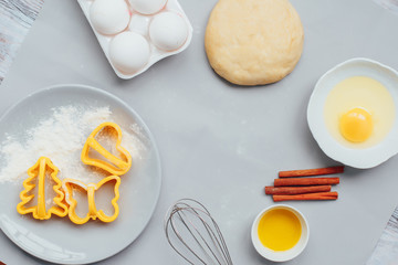 Ingredients for baking cookies eggs, flour,dough, butter