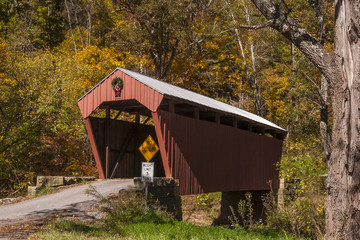 Fletcher Covered Bridge - An old red covered bridge in autumn.