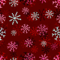 Naklejka na ściany i meble Christmas snowflakes pattern. Winter seamless texture. Vector background template .