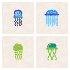 Jellyfish vector collection in Hatching style