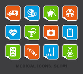 Pharma and Healthcare icons on stickers