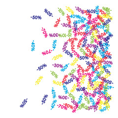 Sale Banner Confetti. Vector Falling Down -10, -20, -30, -40, -50, -70, 90 Banner or Sticker. Holidays Shopping Promotion Ads. Rebate Badge, Price Discount Hipster Sale Banner, Frame or Border