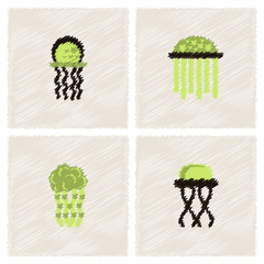 Jellyfish vector collection in Hatching style