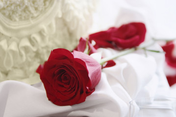 Red rose and cake, wedding or valentine concept