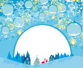 Winter landscape card with Santa