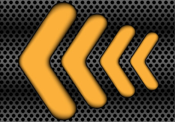 Abstract yellow arrow direction on dark gray metal circle mesh design modern futuristic background texture vector illustration.