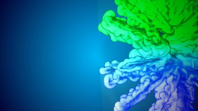 multicolor 3d flow of ink inject in water in slow motion on blue background. Cold colors of ink are rainbow gradient with backlit. Use as ink effects on luma matte as alpha channel. V6