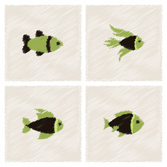Vector aquarium fish silhouette illustration vector stock collection in Hatching style