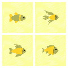 Vector aquarium fish silhouette illustration vector stock collection in Hatching style