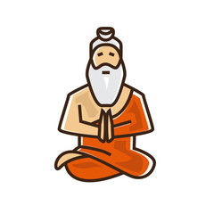 indian saint illustration, hindu sage, old man saint, illustration design, isolated on white background.