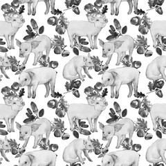 Pig wild animal pattern in a watercolor style. Full name of the animal: piggy. Aquarelle wild animal for background, texture, wrapper pattern or tattoo.