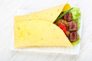 Tortilla with beef saucage