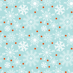 Christmas winter pattern with berries and snowflakes