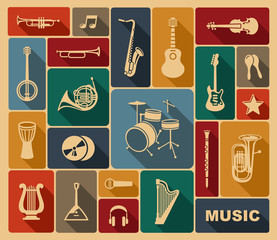 Obraz premium Sylwetki instrumentów muzycznych