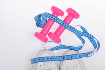 Sport shoes and equipment for healthy shape. Fitness and sportswear