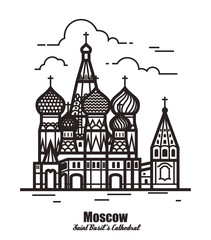 Fototapeta premium St Basil's Cathedral, Red Square, Moscow, Russia. Vector illustration isolated on white background.