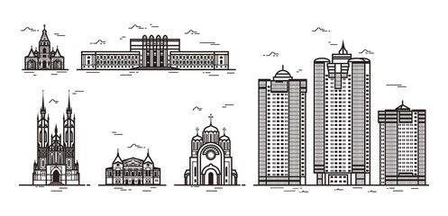 Showplaces in Samara. Icons of buildings of ancient and modern architecture.