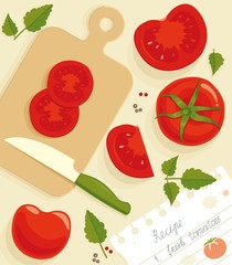 Composition from the fresh whole and cut tomatoes.