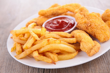 fried chicken fillet and french fries