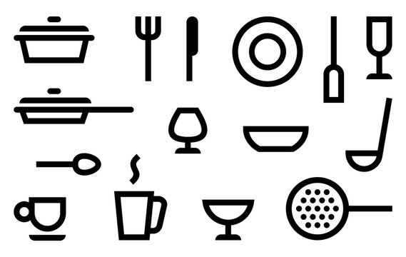 Simple symbols of cookery, kitchen utensils and cutlery