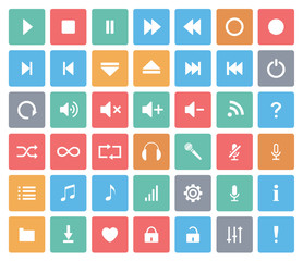 Vector media player color icons set