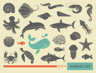 Obraz premium Marine life icons
