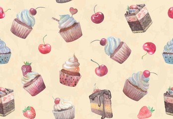 Seamless background with cupcakes