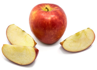 Naklejka na ściany i meble Kanzi apples, one whole and three slices, isolated on white background